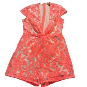 DANI orange and nude lace overlay plunge neck sexy romper SIZE MEDIUM